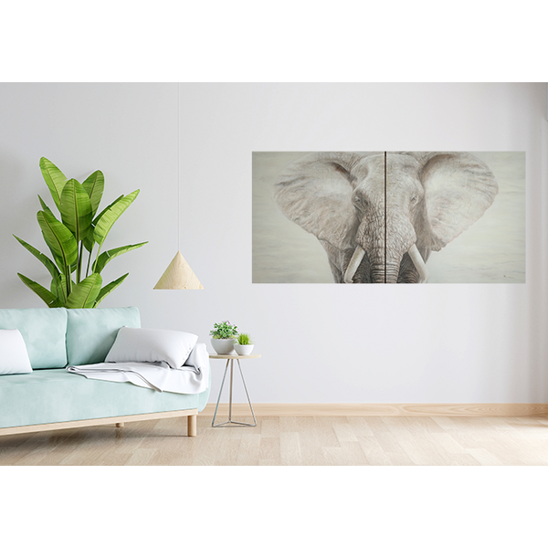Mondiart Canvas schilderij Mondiart 'Tweeluik Elephant grey'