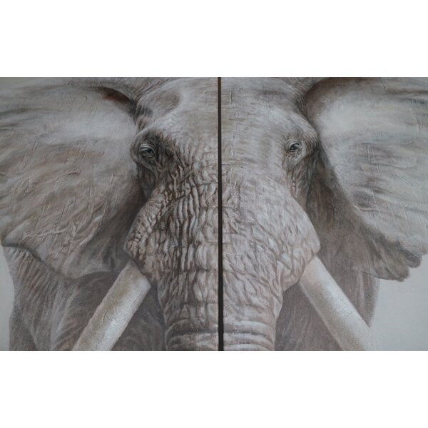 Mondiart Canvas schilderij Mondiart 'Tweeluik Elephant grey'