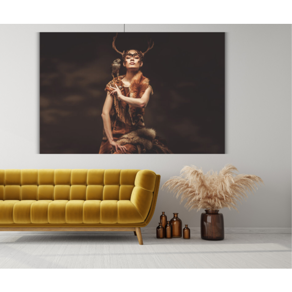 Mondiart Aluart schilderij Mondiart 'Shaman woman with hawk'