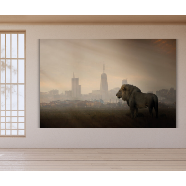 Mondiart Aluart schilderij Mondiart"Lion and the City"