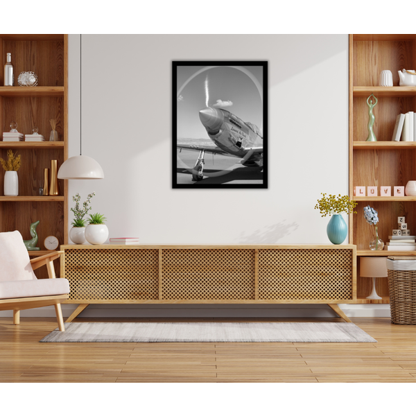 Mondiart ingelijste poster 'Vliegtuig draaiende propeller'