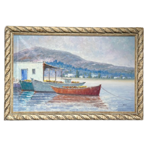 Schilderij ‘vissers hutje’ met Italiaanse lijst
