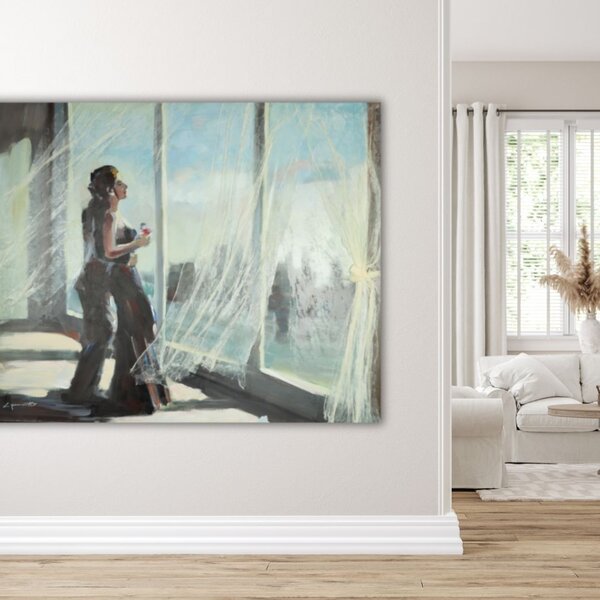 Mondiart Canvas schilderij Mondiart 'Elegante vrouw in de wind'
