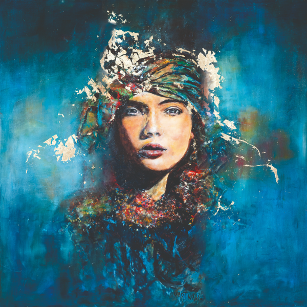 Mondiart Aluart schilderij Mondiart 'Mysterious Blue Woman'