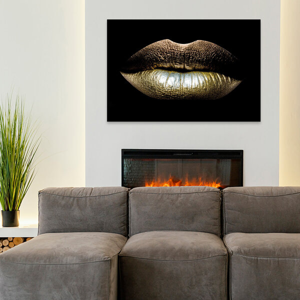 Mondiart Aluart schilderij Mondiart 'Golden Lips'