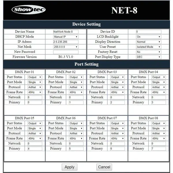 Showtec Showtec | NET-8 | Nœud Art-Net/Kling-Net à 8 canaux