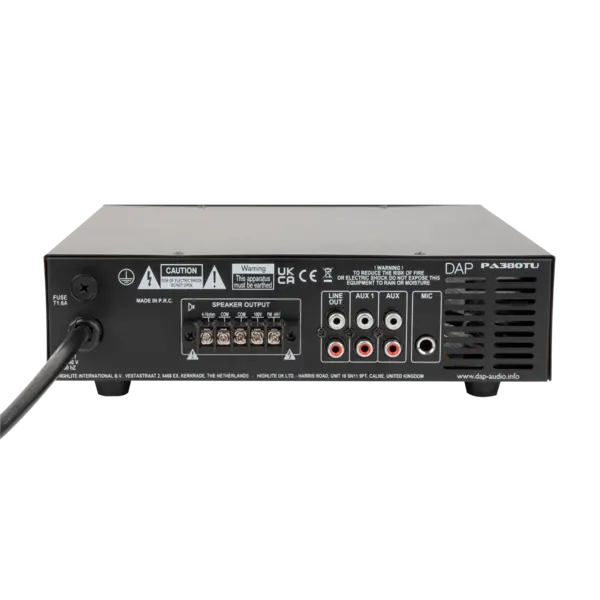 DAP DAP | D6170 | PA-380TU 80 W 100 V Amplifier | Bluetooth 5.0, USB, Microfoon (6.3 mm jack), AUX (RCA/tulp) en FM radio