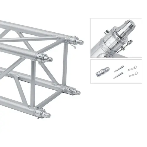 GUIL GUIL | UTR-10 | coupling system for square truss | Contains 1x Double cone RC-101, 2x Conical steel locking pin RC-77, 2x Safety r-spring RC-80