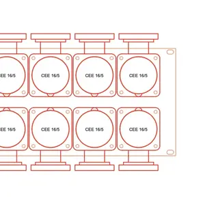 SRS Rigging* SRS Rigging | PP2SX8C | 19-inch break-out | Input: 2x Socapex | Output: 8x 16A CEE | Hoogte: 4HE