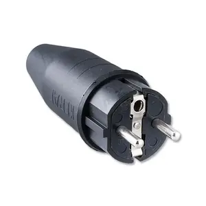 Keraf | 104459 | Schuko plug | Randaarde+bus ground rubber | Colour : Black | Type 621