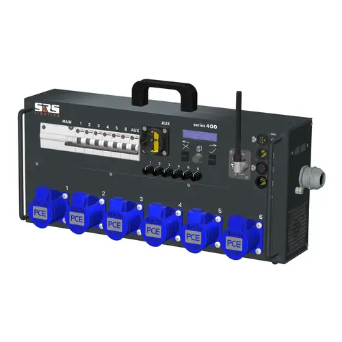 SRS Lighting* SRS Lighting | Gradateur portable 6 canaux | Principal : disjoncteur différentiel | DMX 3+5 broches | Panneau de connexion exclusif