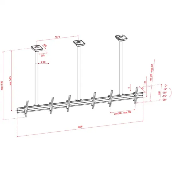Showgear Showgear | PCM4555S-3 | Support plafond avec trois écrans