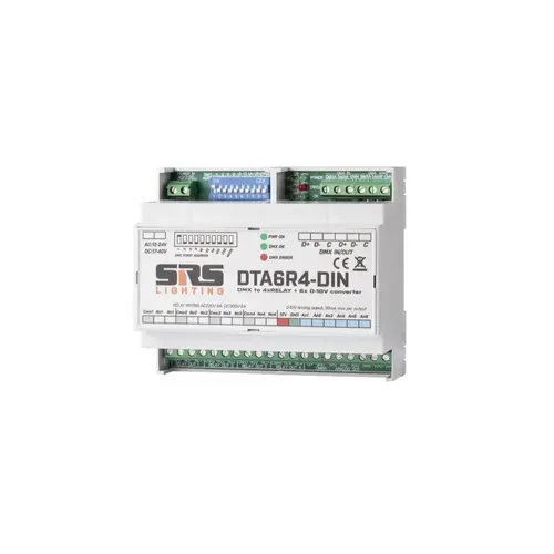 SRS Lighting* SRS Lighting | DTA6R4-DIN | DMX|6x 0/+10V+4x RELAY NC|NO|CMN | in|Out: screw term | DIN box | without PSU
