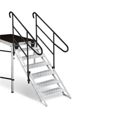 GUIL GUIL | ECP-6 | escalier réglable en aluminium (6 marches en tôle perforée) | pour podiums de 90 à 180 cm | y compris deux mains courantes et connecteurs
