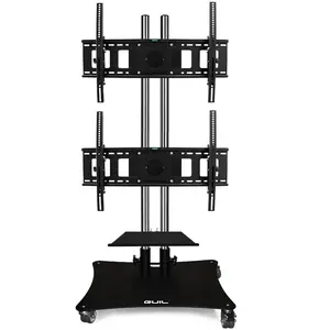 GUIL GUIL | Support mobile pour deux moniteurs | 32" à 65" | supports en acier inoxydable avec trous pour câbles | y compris kit de montage et étagère PTR-08/B