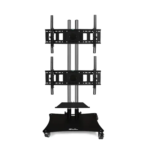 GUIL GUIL | Mobile stand for two monitors | 32" to 65" | stainless steel supports with cable holes | including mounting set and PTR-08/B shelf