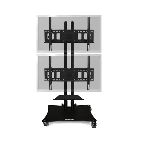 GUIL GUIL | Mobile stand for two monitors | 32" to 65" | stainless steel supports with cable holes | including mounting set and PTR-08/B shelf