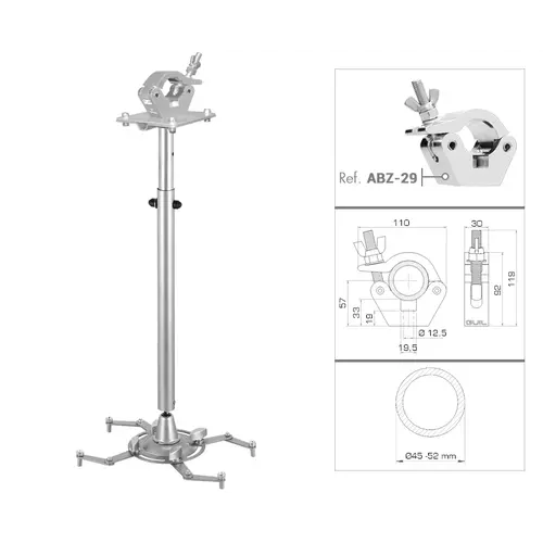 GUIL GUIL | PTR-15/G | telescopische beugel voor videoprojectors | inclusief truss clamp ABZ-29 | kogelgewricht voor zwenken en kantelen | inclusief alle hulpmateriaal