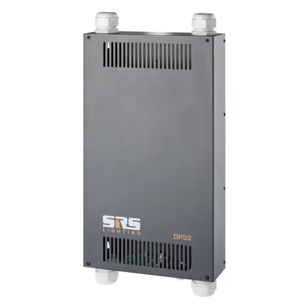 SRS Lighting* SRS Lighting | DP16-WM-NAC-SIDE | Variateur mural 16 canaux DDP | Interrupteur principal | Puissance : 1A | Charge maximale : 200W | Charge minimale : 30W | PowerCON NAC3MPB-1 sur le côté