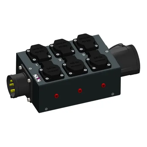 SRS Power* SRS Power | Breakout box CEE16A 5p | MSB CEE16/5T-6SC-LED | CEE16/5+THRU | 6x Schuko | 3x Spannings LED