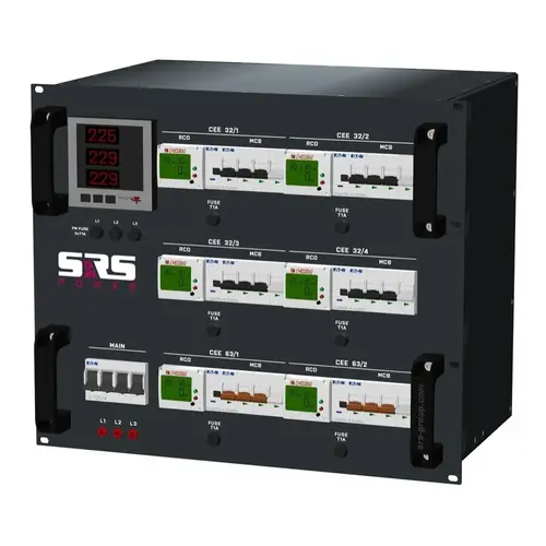 SRS Power* SRS Power | Distributeur de courant 125A | 63A | 32A | Interrupteur principal | Compteur numérique | Interrupteur principal | RCD numérique | MCB