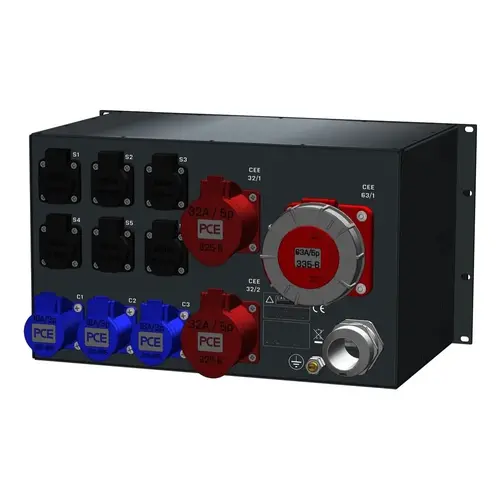 SRS Power* SRS Power | Power distributor 125A | 63A | 32A | 16A 3p | Schuko | Main switch | MCB | Digital RCD