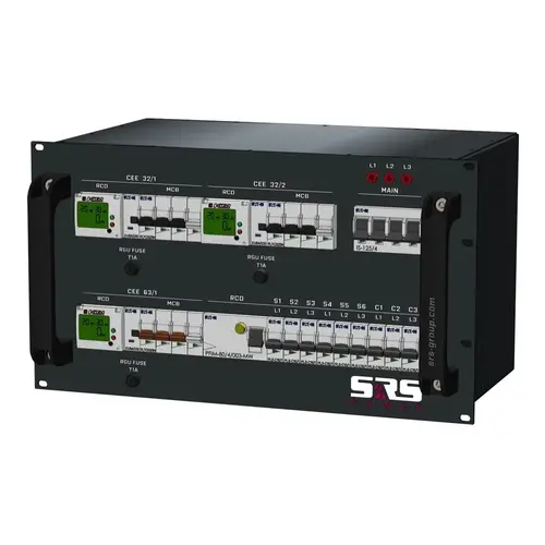 SRS Power* SRS Power | Distributeur de courant 125A | 63A | 32A | 16A 3p | Schuko | Interrupteur principal | MCB | Digital RCD