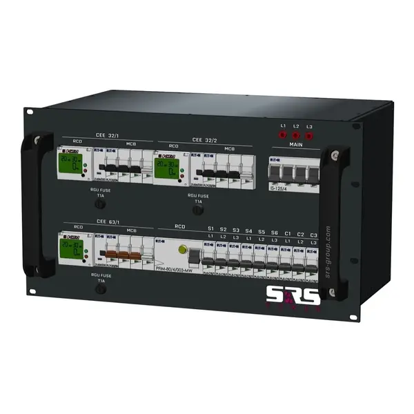 SRS Power | Distributeur de courant 125A | 63A | 32A | 16A 3p | Schuko | Interrupteur principal | MCB | Digital RCD SRS Power* SRS Power | Distributeur de courant 125A | 63A | 32A | 16A 3p | Schuko | Interrupteur principal | MCB | Digital RCD