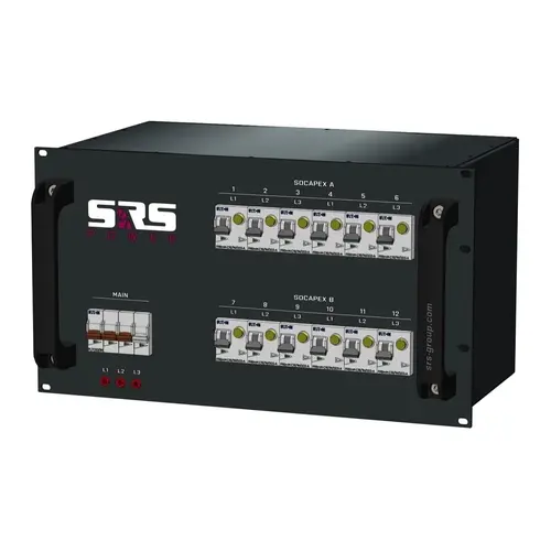 SRS Power* SRS Power | Tableau de distribution d'alimentation 63A | Socapex | Schuko | Main MCB | RCBO
