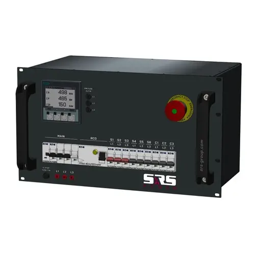 SRS Power* SRS Power | Distributeur de courant 32A | 32A 3p | Schuko | Arrêt d'urgence | Compteur numérique | MCB principal | MCB + RCD