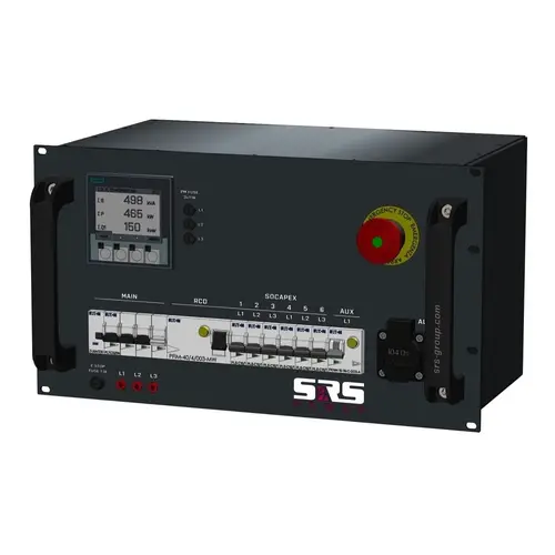 SRS Power* SRS Power | Distributeur de courant 32A | Socapex 19p | Schuko | Arrêt d'urgence | Compteur numérique | MCB principal | RCBO | MCB