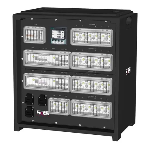 SRS Power* SRS Power | IP54 Power distributor 63A | 63A | 32A | 16A 5p | Socapex 19p | Schuko | Main MCB | MCB + RCD | RCBO