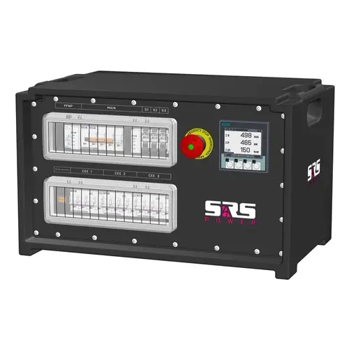 SRS Power* SRS Power | IP54 Power distributor 63A | 63A | 32A | Schuko | Emergency stop | Main MCB | RCBO