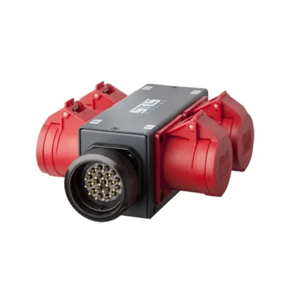 SRS Rigging* SRS Rigging | MC-SPLIT4-DV | Breakout 4-kanaals | Geschikt voor: Direct Voltage | Input: 1x Socapex-19p of 1x Harting-16p | Output: 4x CEE16A 4 of 5p