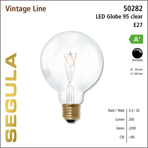 Segula* Segula | SG-50282 | LED bulb | Vintage Globe 95 Bright | E27 | 200 lm | 2200 K | CRI+90