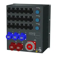 SRS Power | Distributeur de courant 63A | 63A | 32A 5p | 32A 3p | Socapex 19p | Schuko | MCB principal | MCB | RCD | Arrêt d'urgence