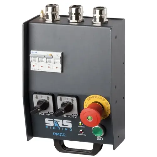 SRS Rigging* SRS Rigging | PMC2-DV-CEE | Wallbox Hoist control 2-channel | Type de commande : Direct Voltage | Input : 1x CEE16A-4p | Output : 2x CEE16A-4p