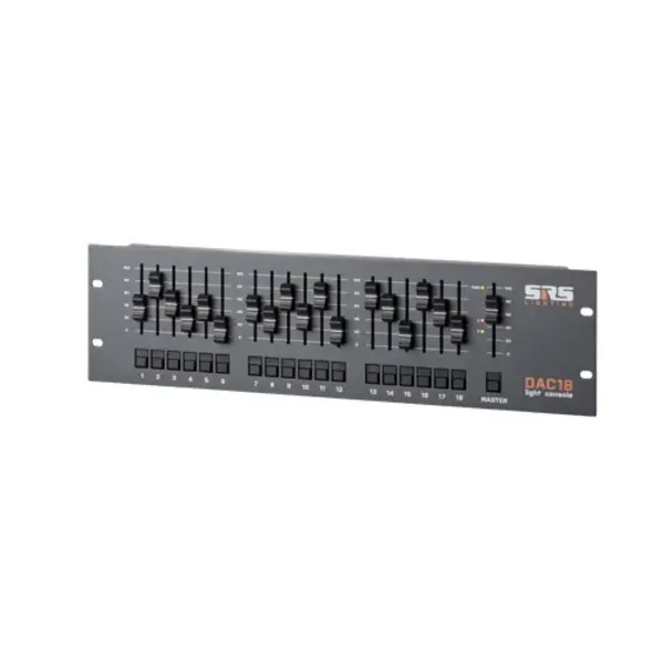 SRS Lighting | Panneau de contrôle 6, 12 ou 18 canaux | 19 pouces 3U | Console DMX+ 0/+10V | Sortie DMX : WAGO SRS Lighting* SRS Lighting | Panneau de contrôle 6, 12 ou 18 canaux | 19 pouces 3U | Console DMX+ 0/+10V | Sortie DMX : WAGO
