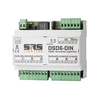 SRS Lighting | DSD6-DIN | DIN-Rail DMX-splitter 6-kanaals | DMX Input: wago| DMX output: wago | Power input: wago