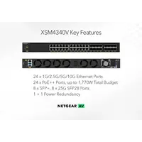 Netgear Netgear | XSM4340V | 40-poorts AV-netwerk switch | 24x 10G/Multi-Gig PoE++ (290W-1.770W) | 8x SFP+ glasvezel porten | 8x SFP28 25G | Managed Switch