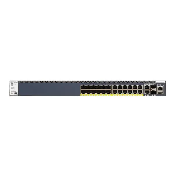 Netgear Netgear | GSM4328PB | 28-poorts AV-netwerk switch | 24x 1G PoE+ 630W | 2x 10G | 2x SFP+ glasvezel porten | Managed Switch