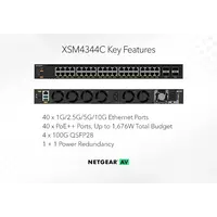 Netgear Netgear | XSM4344C | 44-poorts AV-netwerk switch | 40x 10G/PoE++ met meerdere Gigabit Ethernet-poorten (196W-1,676W) | 4x QSFP28 100G | Managed Switch