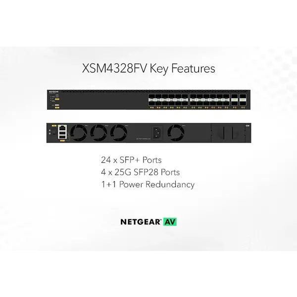 Netgear Netgear | XSM4328FV | Commutateur réseau AV 28 ports | 24x SFP+ ports fibre | 4x SFP28 25G | Commutateur géré