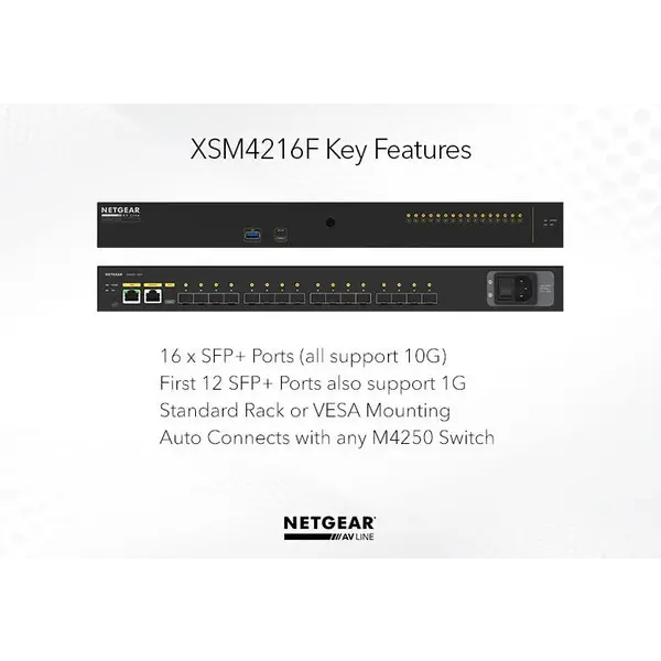 Netgear Netgear | XSM4216F | commutateur réseau AV 16 ports | 16x 1G/10G fibre SFP+ | Commutateur géré