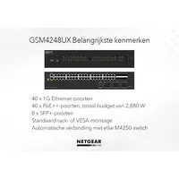Netgear Netgear | GSM4248UX | Commutateur réseau AV 48 ports | 40x 1G PoE++ 2,880W | 8x ports fibre SFP+ | Commutateur géré