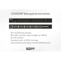 Netgear Netgear | GSM4248P | 48-poorts AV-netwerk switch | 40x 1G PoE+ 480W | 8x SFP glasvezel porten | Managed Switch
