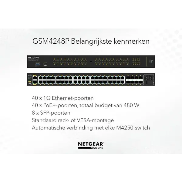 Netgear Netgear | GSM4248P | 48-port AV network switch | 40x 1G PoE+ 480W | 8x SFP fibre ports | Managed Switch