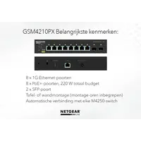 Netgear Netgear | GSM4210PX | 10-poorts AV-netwerk switch | 8x 1G PoE+ 220W | 2x SFP+ glasvezel porten | Managed Switch