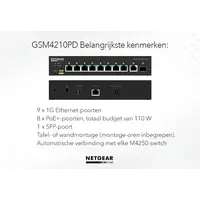 Netgear Netgear | GSM4210PD | commutateur réseau AV 10 ports | 8x 1G PoE+ 110W | 1x 1G | 1x port fibre SFP | Commutateur géré