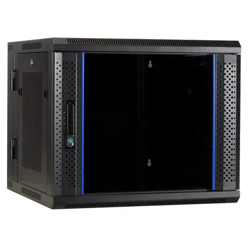 DSIT | 9U wall cabinet (tiltable) with glass door and perforated side walls 600x600x500mm (WxDxH)